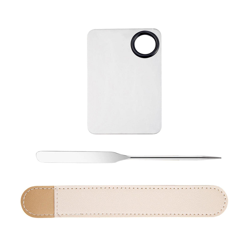 Stainless Steel Makeup Mixing Palette Set with Spatula & Storage Bag