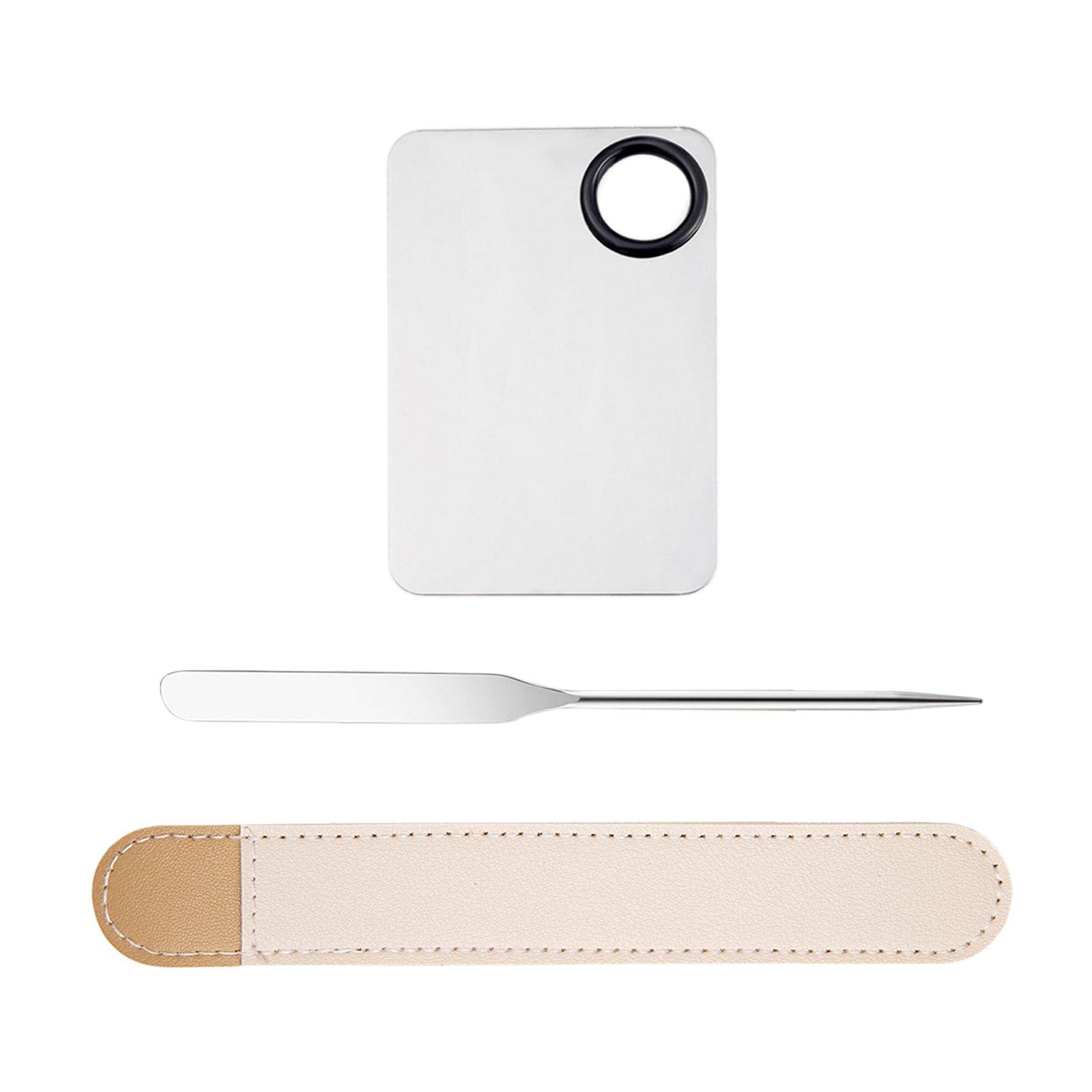 Stainless Steel Makeup Mixing Palette Set with Spatula & Storage Bag