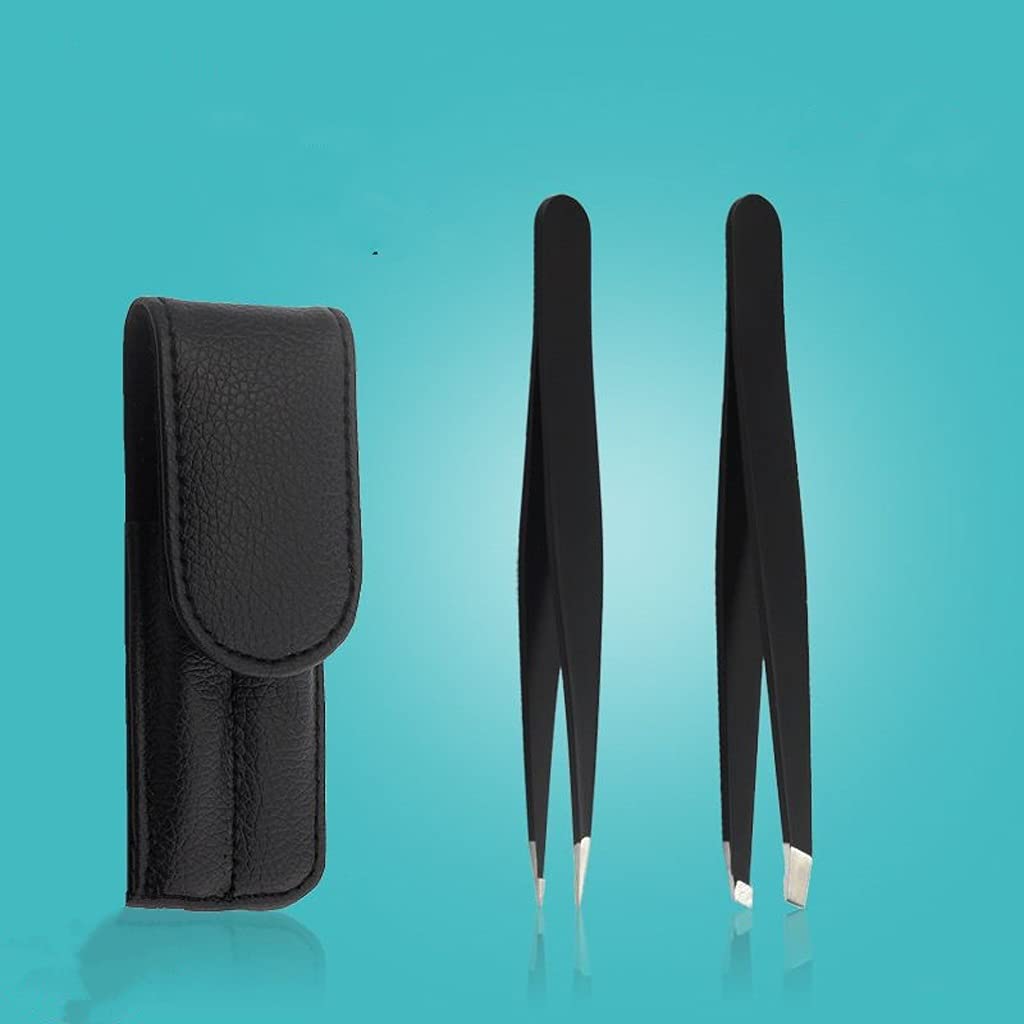 2-Piece Stainless Steel Eyebrow Tweezer Set with Case