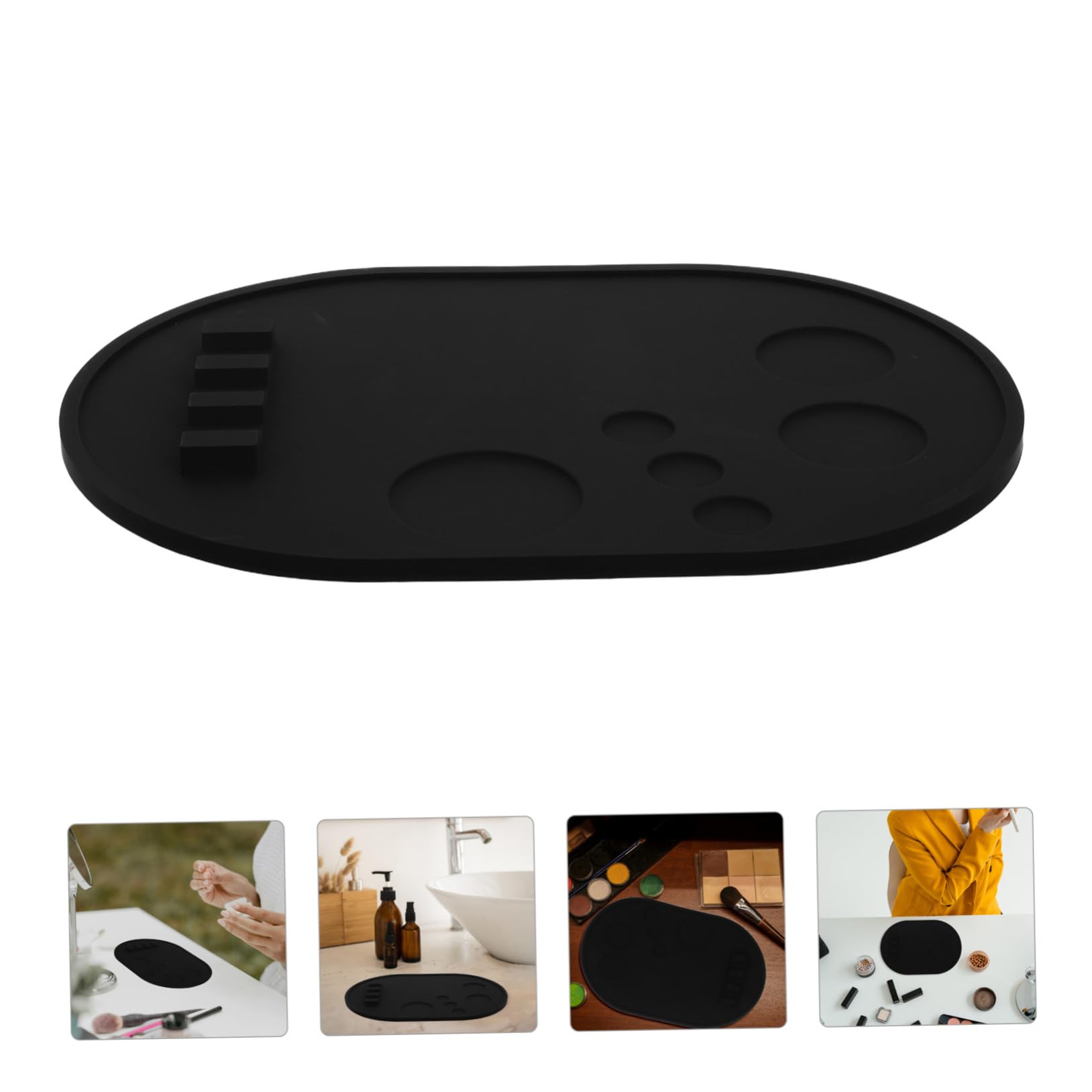 Silicone Makeup Mixing Palette Tray for Brushes, Black Holder