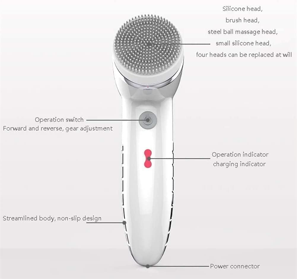 USB Rechargeable Waterproof Facial Cleansing Brush with 4 Brush Heads