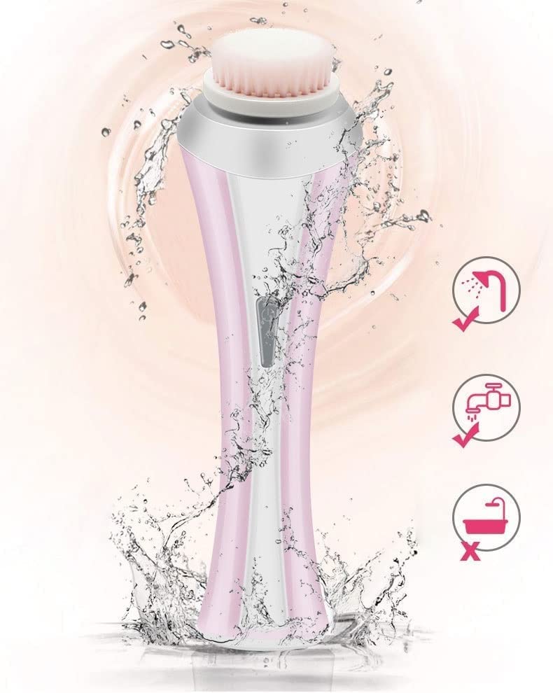 USB Rechargeable Waterproof Facial Cleansing Brush with 4 Brush Heads, Pink