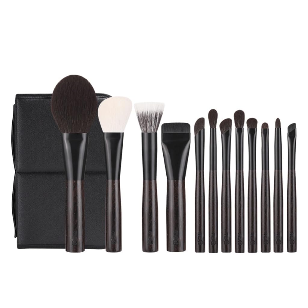 12-Piece Ebony Makeup Brush Set for Powder & Eyeshadow