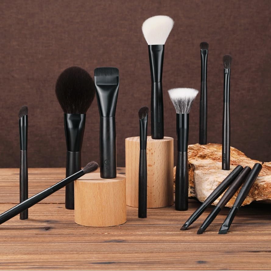 12-Piece Ebony Makeup Brush Set for Powder & Eyeshadow