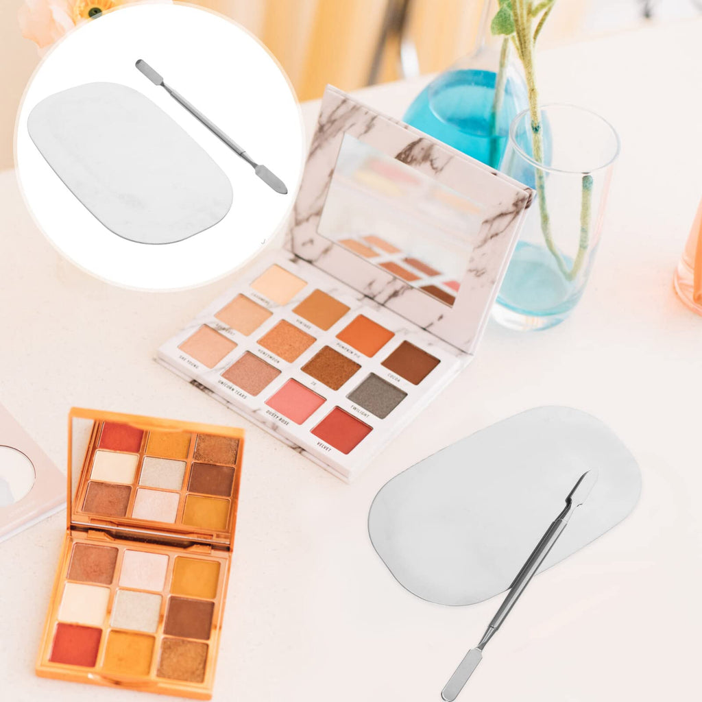 2-Piece Stainless Steel Makeup Mixing Palette Set with Spatul