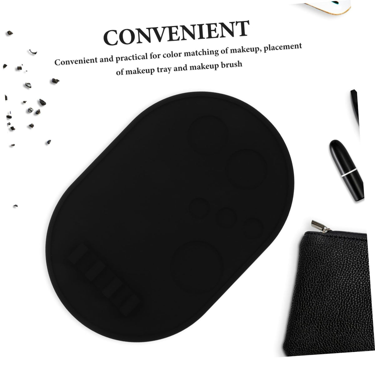 Silicone Makeup Mixing Palette Tray for Brushes, Black Holder