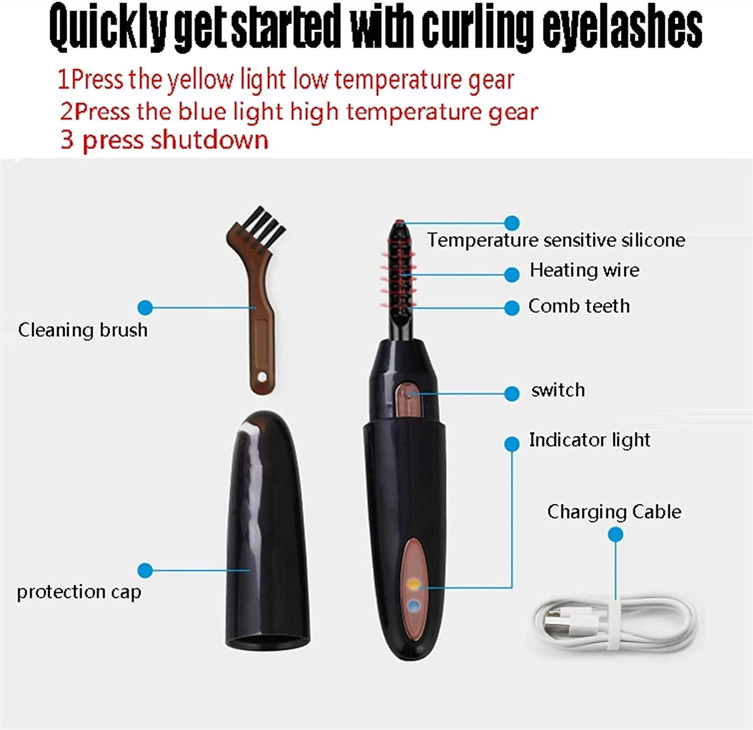 USB Rechargeable Heated Eyelash Curler with 2 Temperature Settings