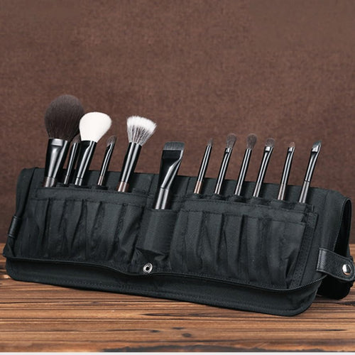 12-Piece Ebony Makeup Brush Set for Powder & Eyeshadow
