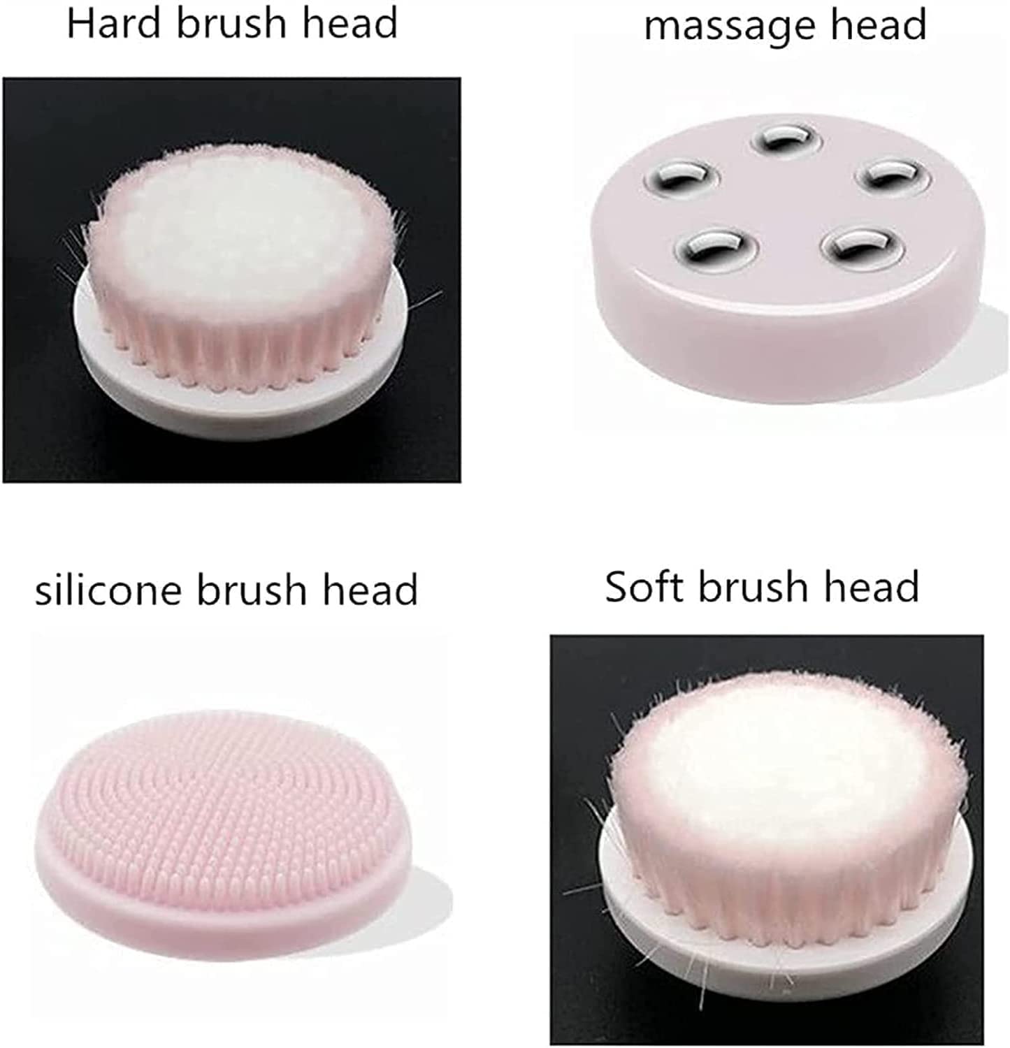 USB Rechargeable Waterproof Facial Cleansing Brush with 4 Brush Heads, Pink