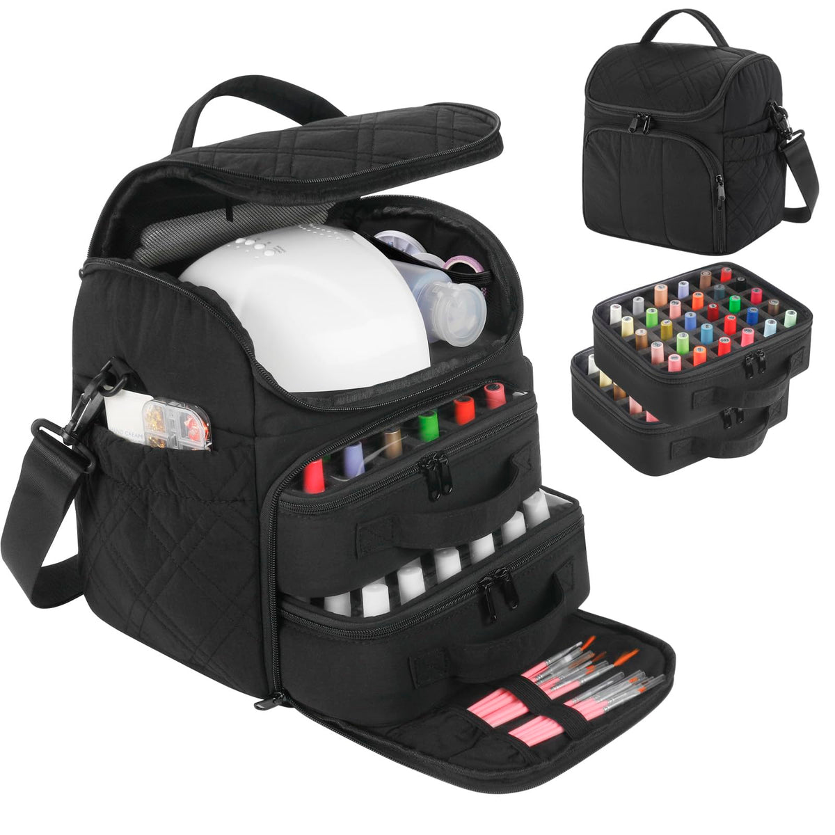 Double-Layer Nail Polish Organizer Bag with Handles