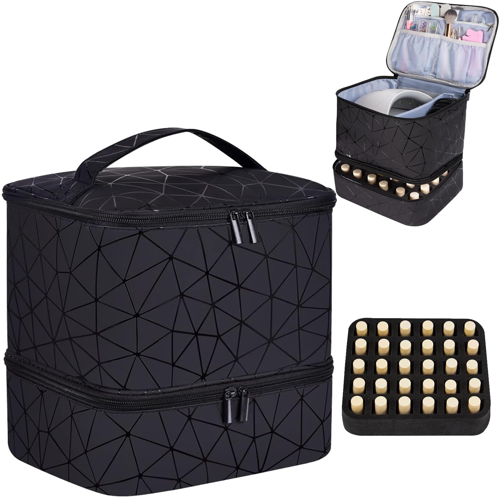 Nail Polish Organizer Case with Nail Lamp & Manicure Tool Storage, 30-Bottle Capacity