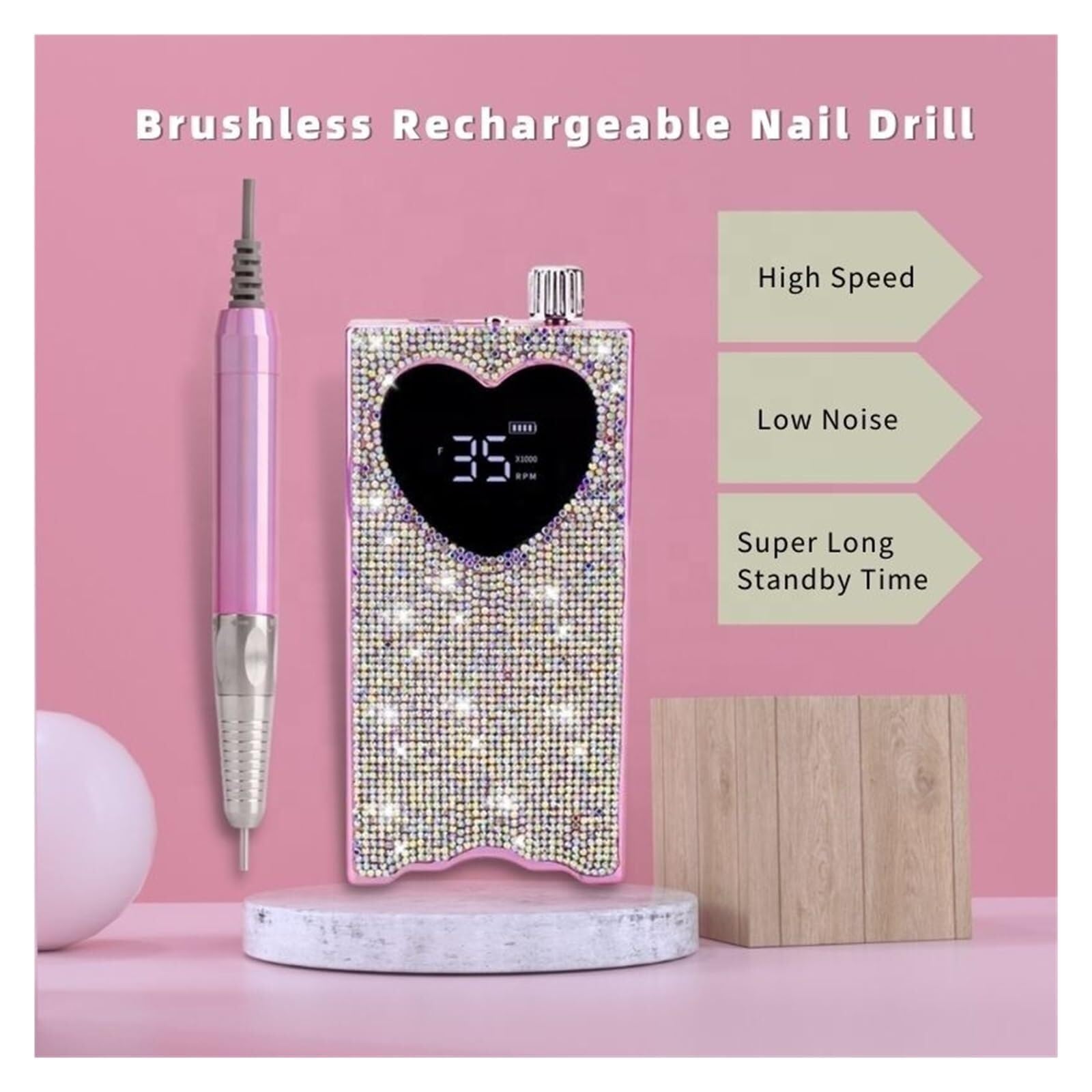 Heart-Shaped Rechargeable Electric Nail Drill with LCD Display