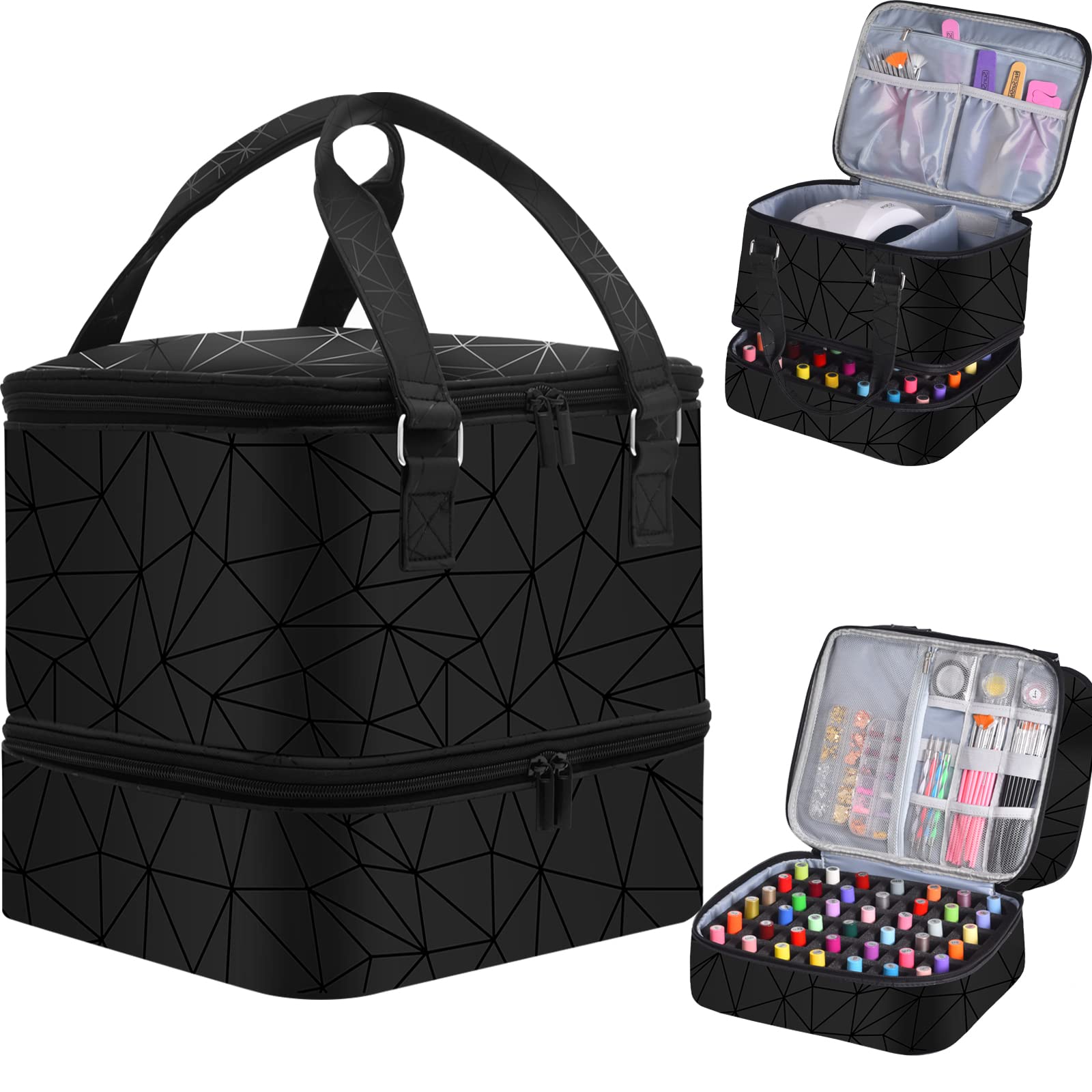 Double-Layer Nail Polish Organizer Bag with Handles