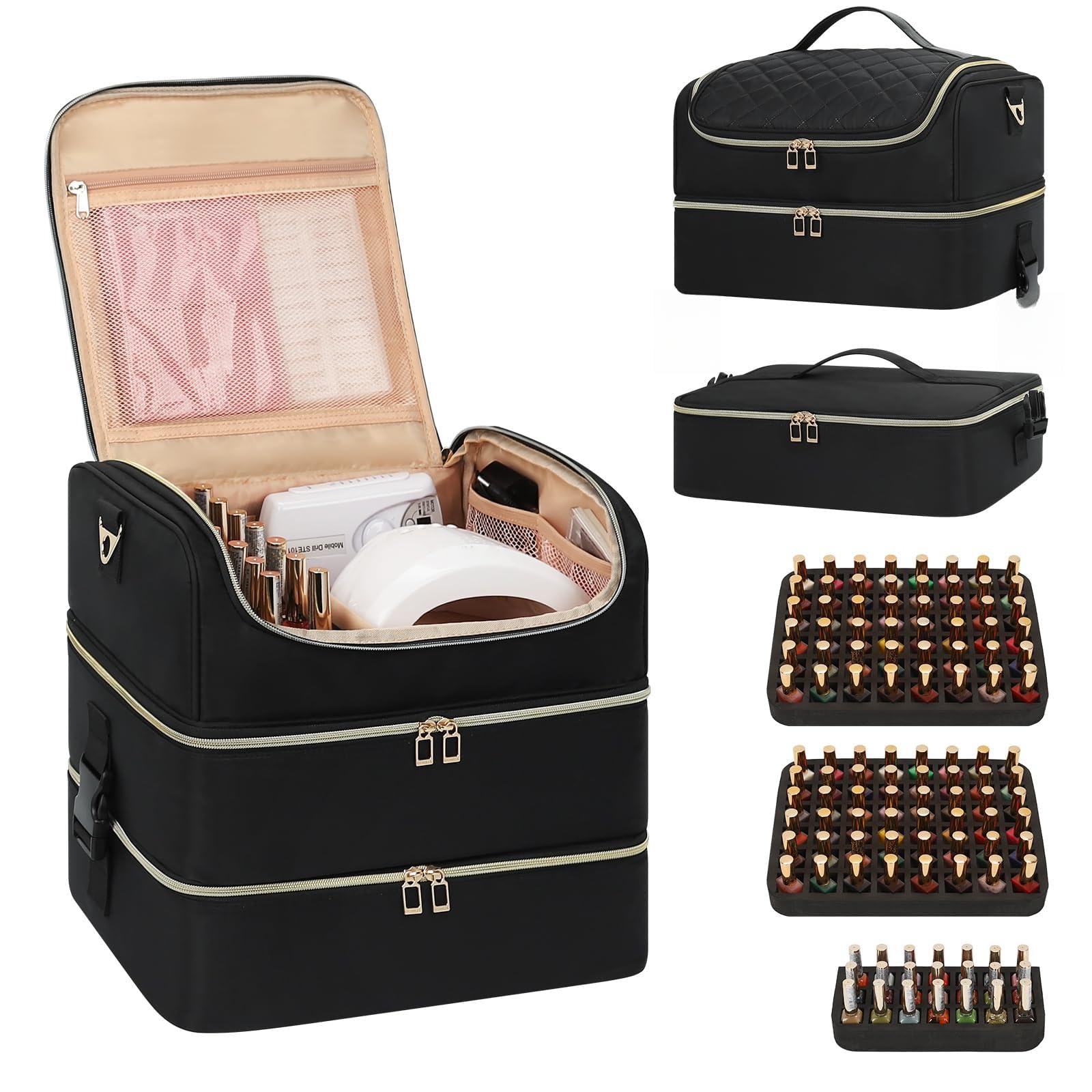 Extra Large 3-Layer Nail Polish Organizer Bag with Shoulder Strap