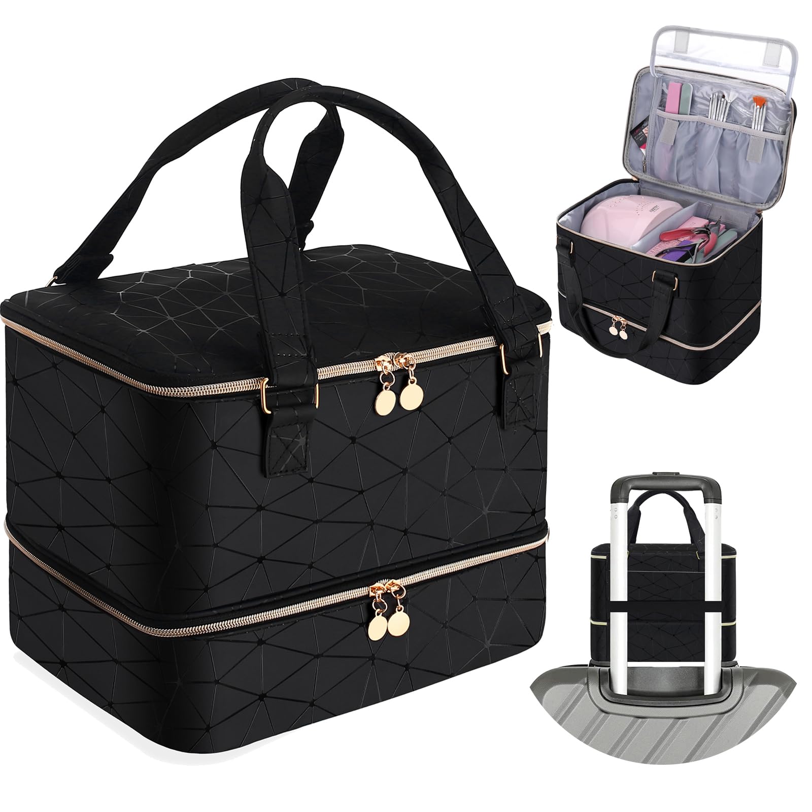 Double-Layer Nail Polish Organizer Bag with Handles