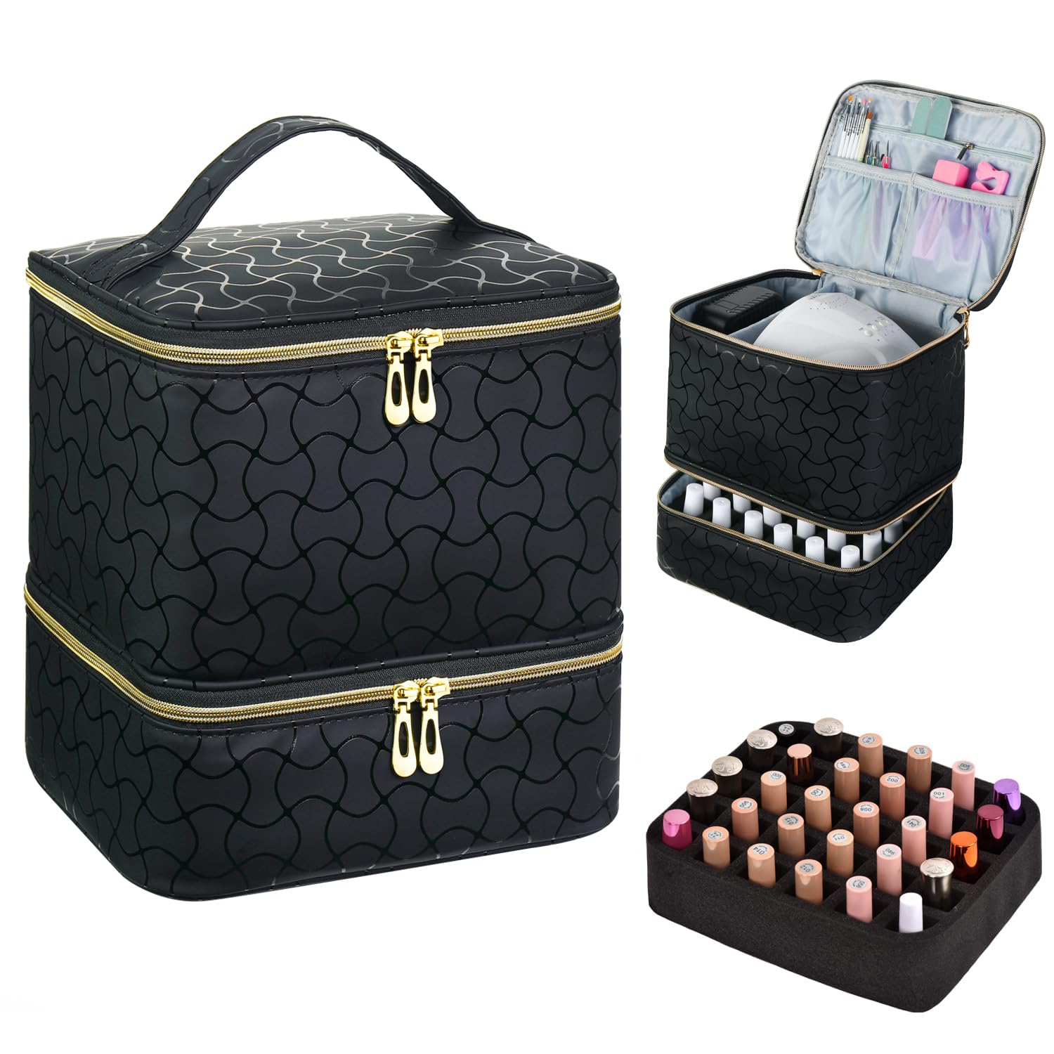Nail Polish Organizer Case with Nail Lamp & Manicure Tool Storage, 30-Bottle Capacity
