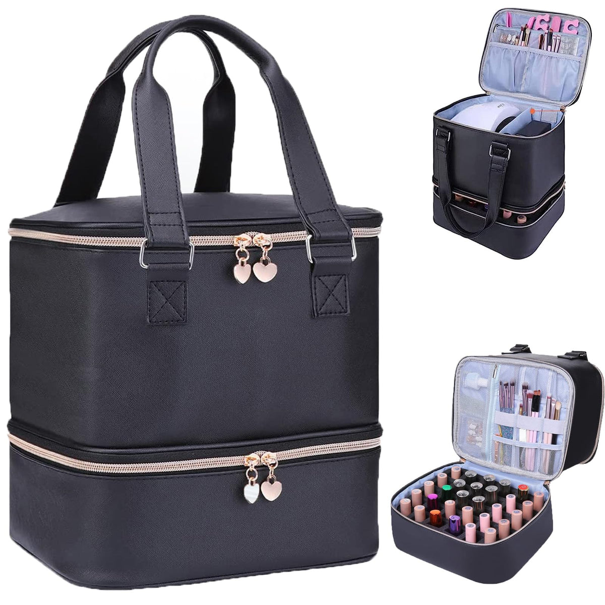Double-Layer Nail Polish Organizer Bag with Handles