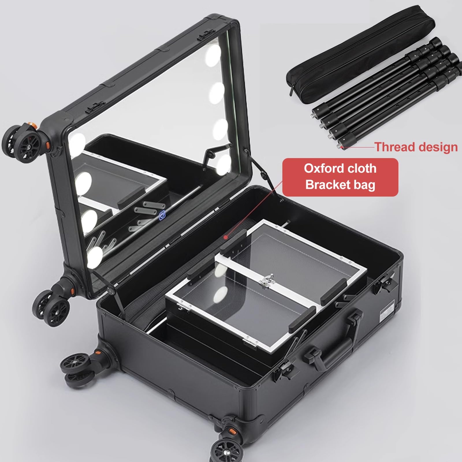 Rolling Aluminum Makeup & Hairdressing Trolley Case with Large Storage