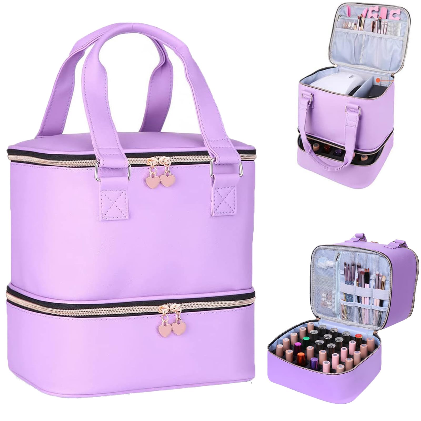 Double-Layer Nail Polish Organizer Bag with Handles