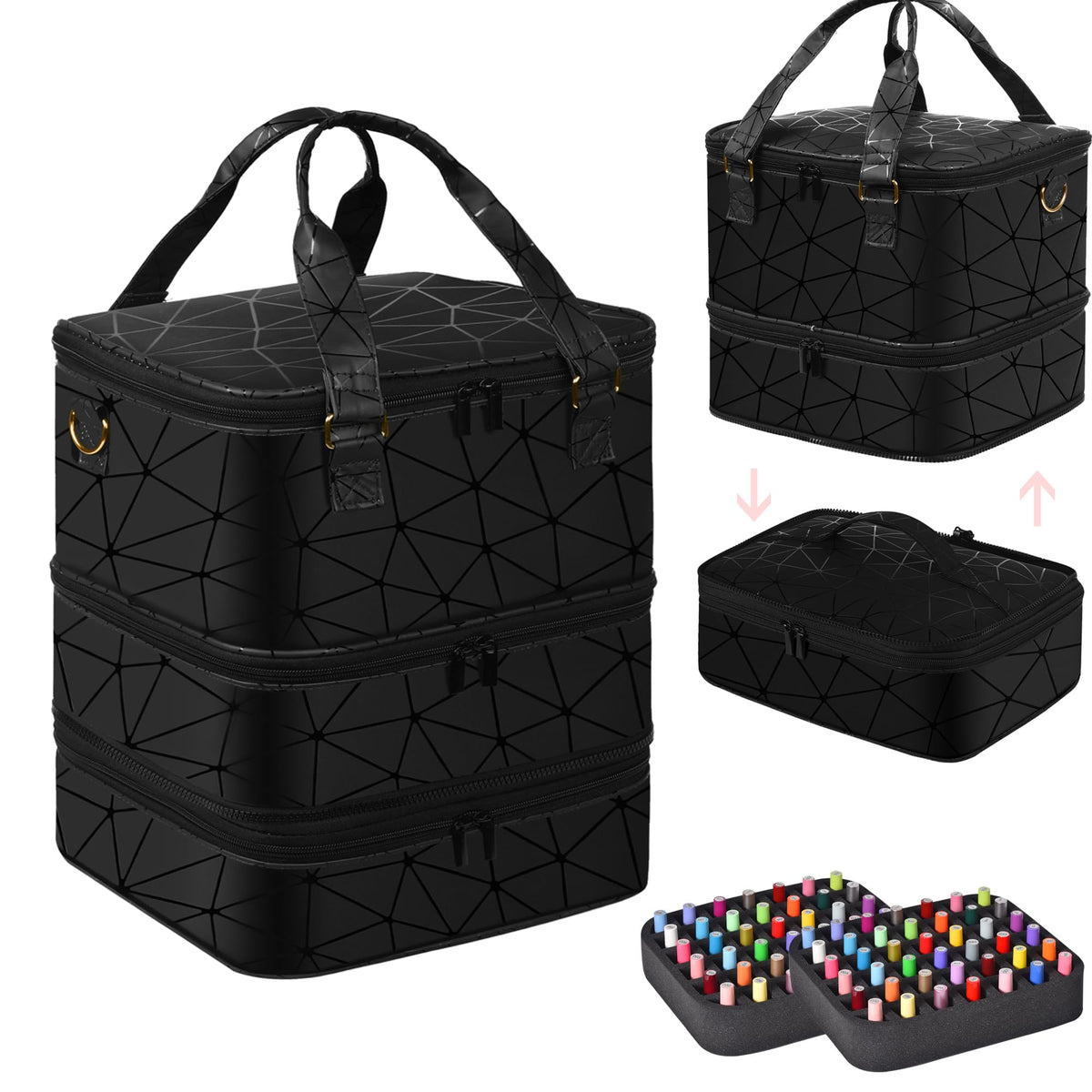 Double-Layer Nail Polish Organizer Bag with Handles