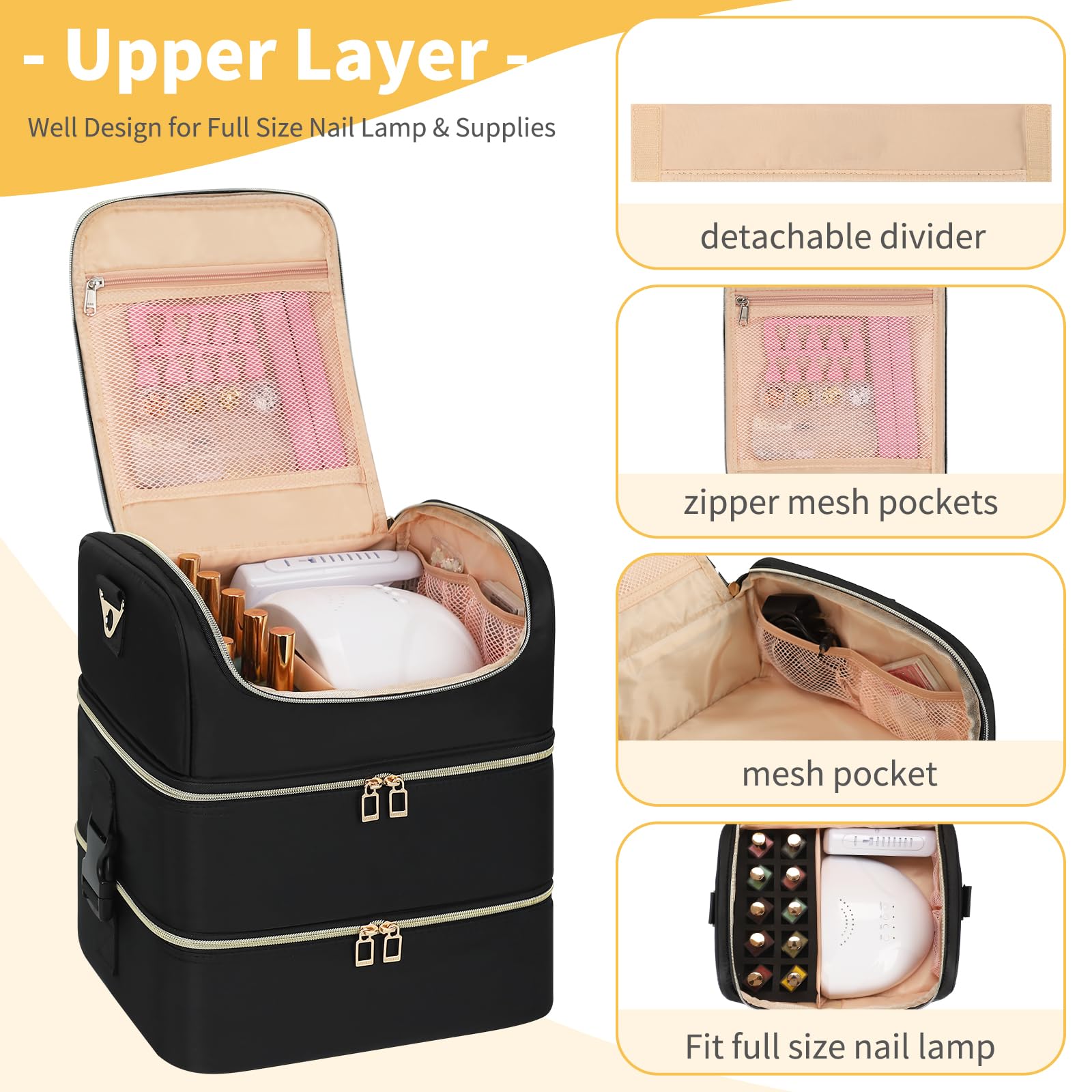 Extra Large 3-Layer Nail Polish Organizer Bag with Shoulder Strap