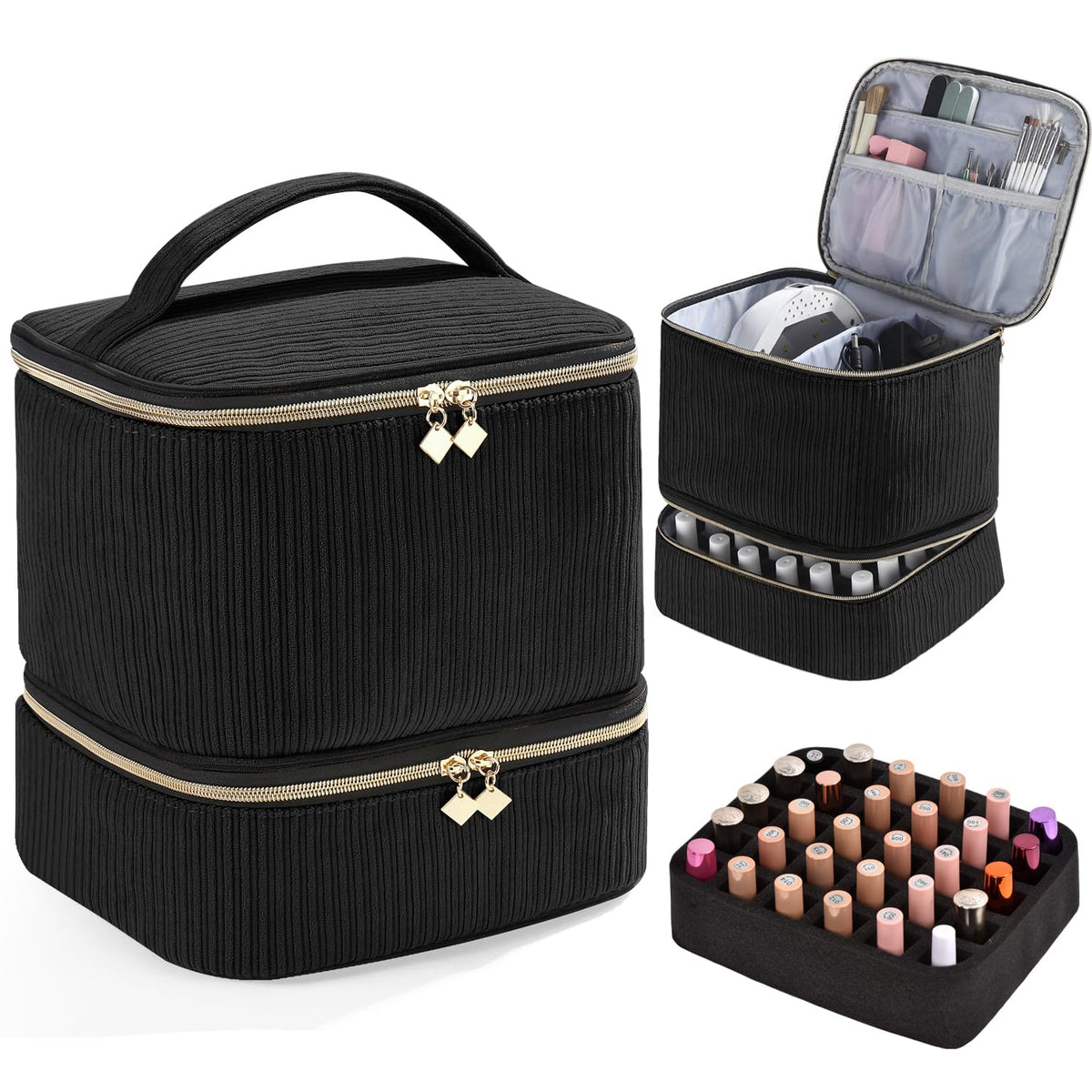 Nail Polish Organizer Case with Nail Lamp & Manicure Tool Storage, 30-Bottle Capacity