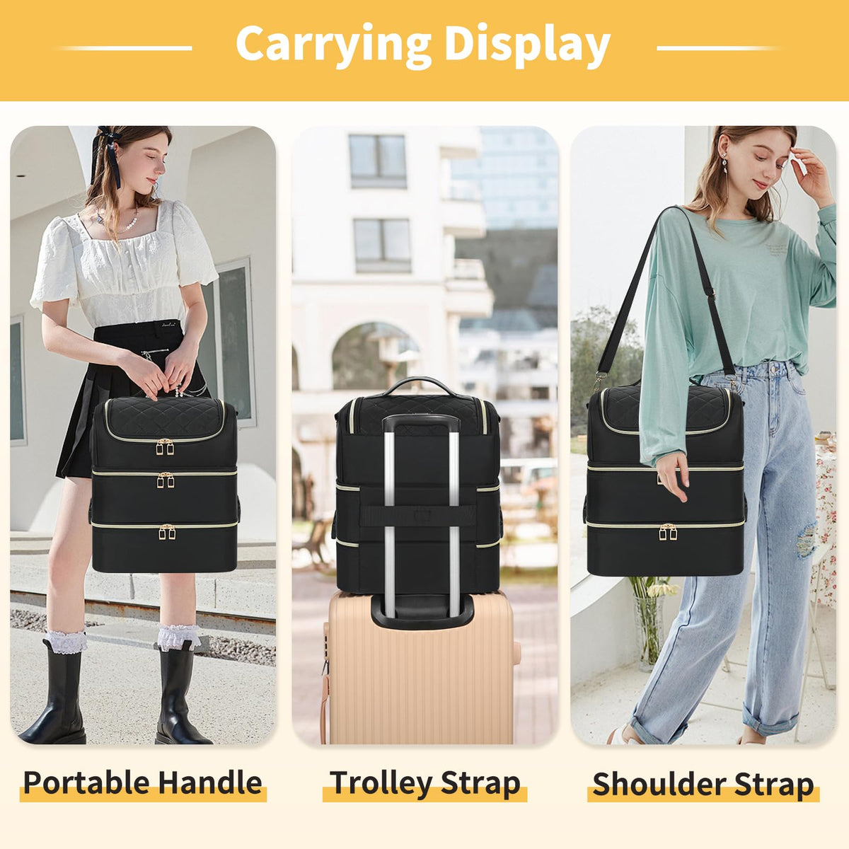 Extra Large 3-Layer Nail Polish Organizer Bag with Shoulder Strap