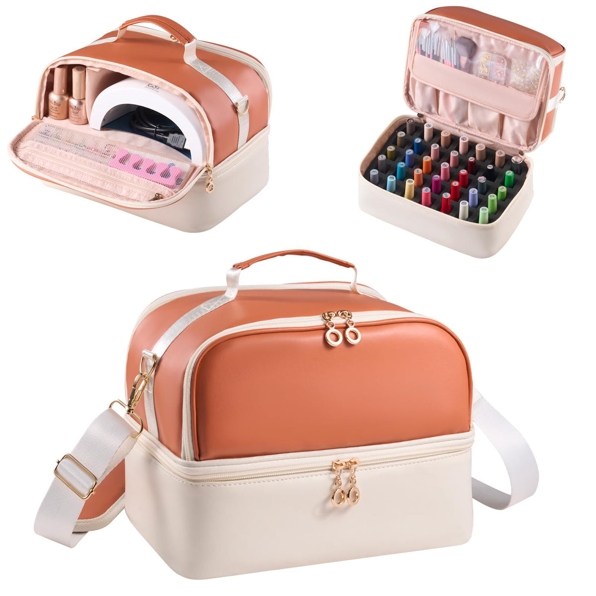 Nail Polish Organizer Case with Nail Lamp & Manicure Tool Storage, 30-Bottle Capacity