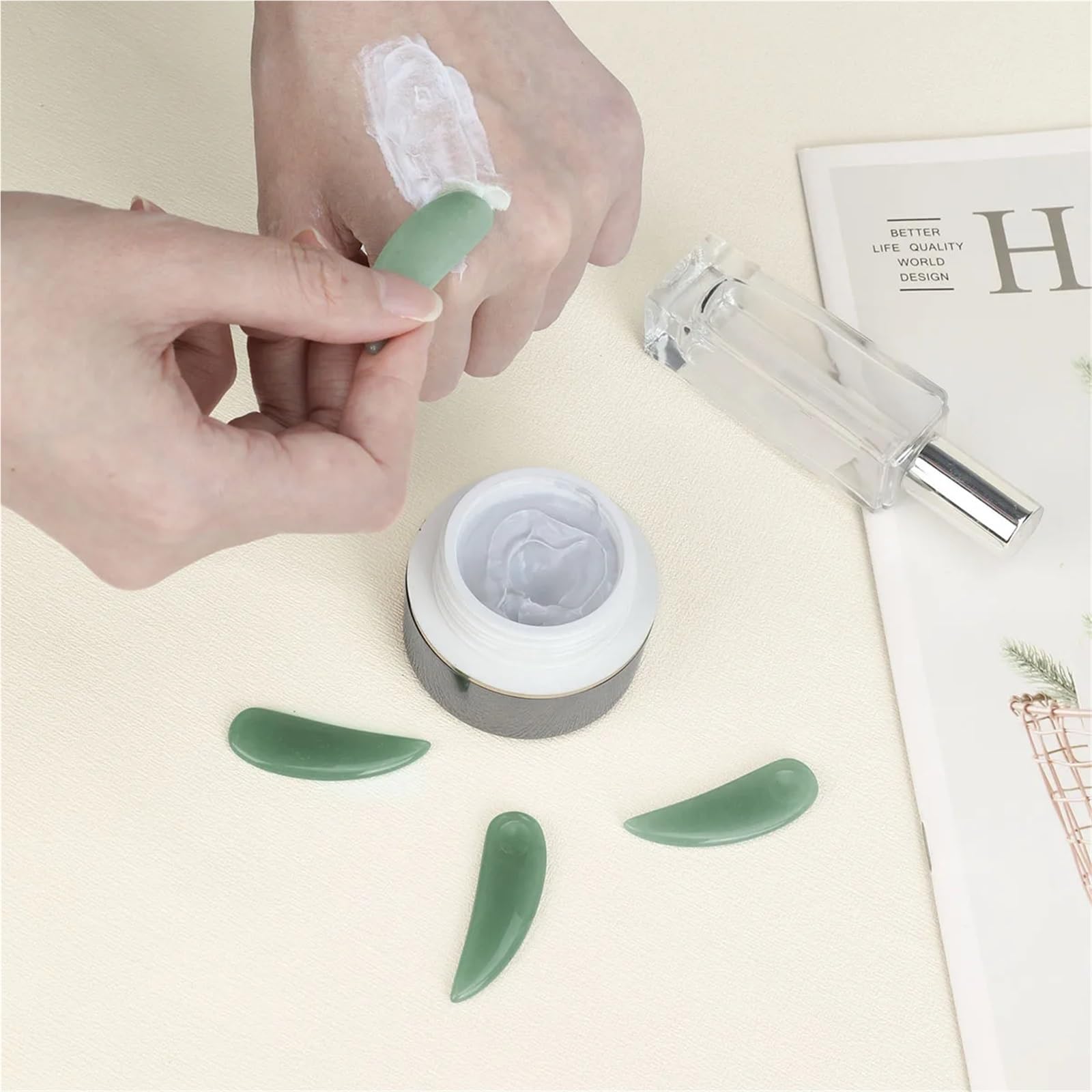 Jade Cosmetic Spatula for Creams & Lotions, 10-Piece Set