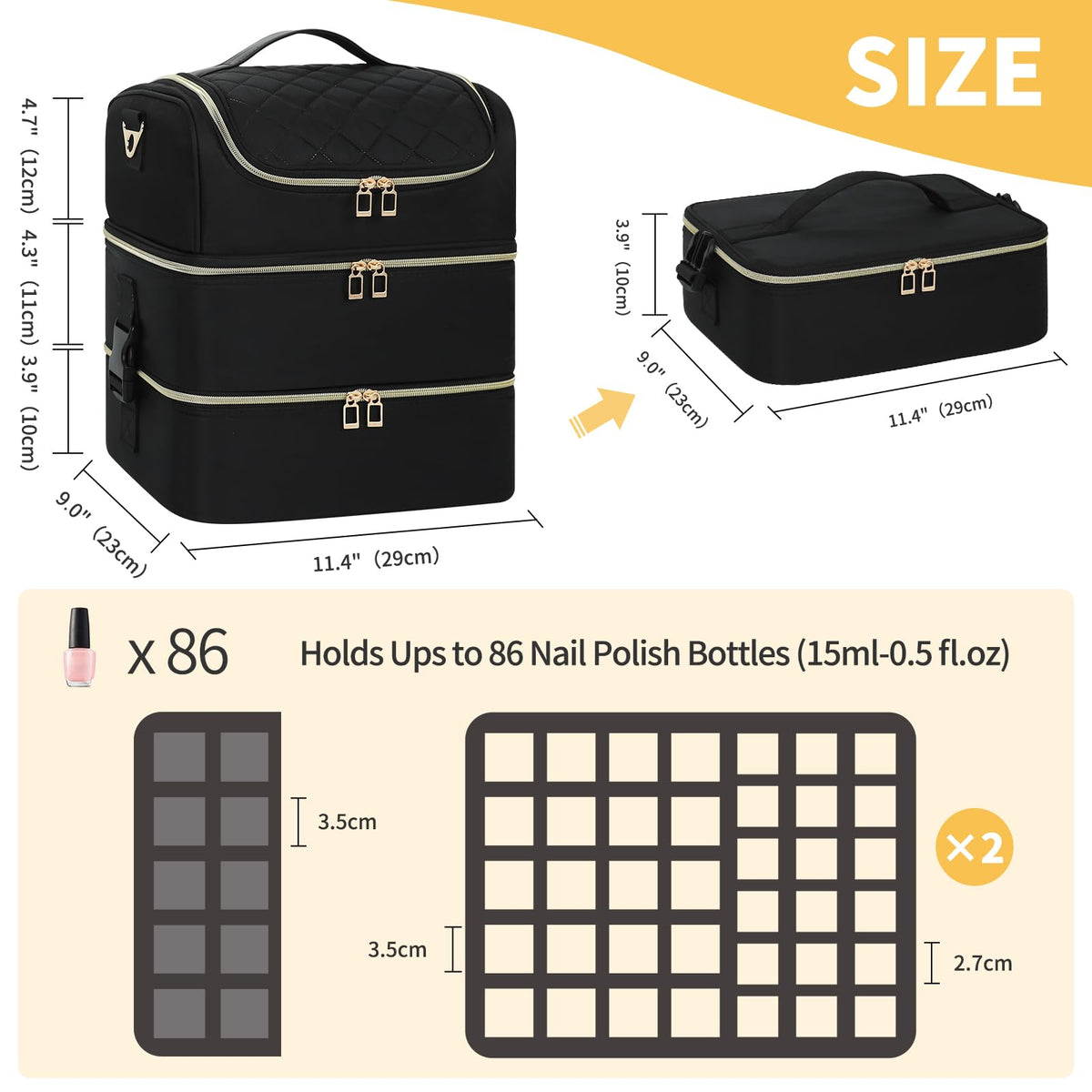 Extra Large 3-Layer Nail Polish Organizer Bag with Shoulder Strap