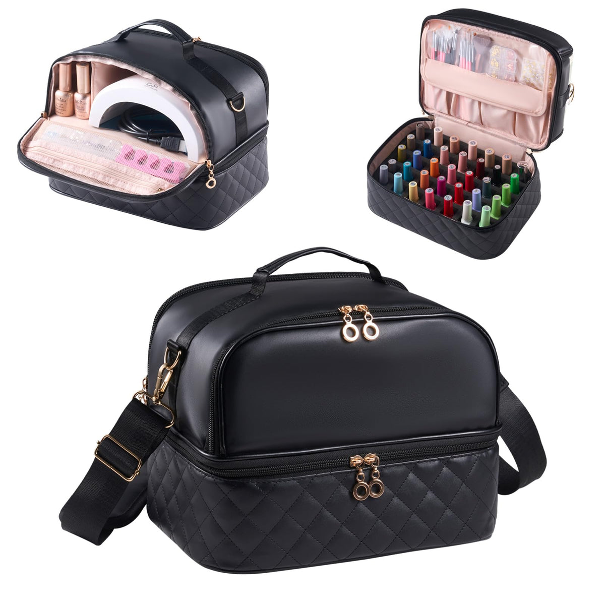 Nail Polish Organizer Case with Nail Lamp & Manicure Tool Storage, 30-Bottle Capacity