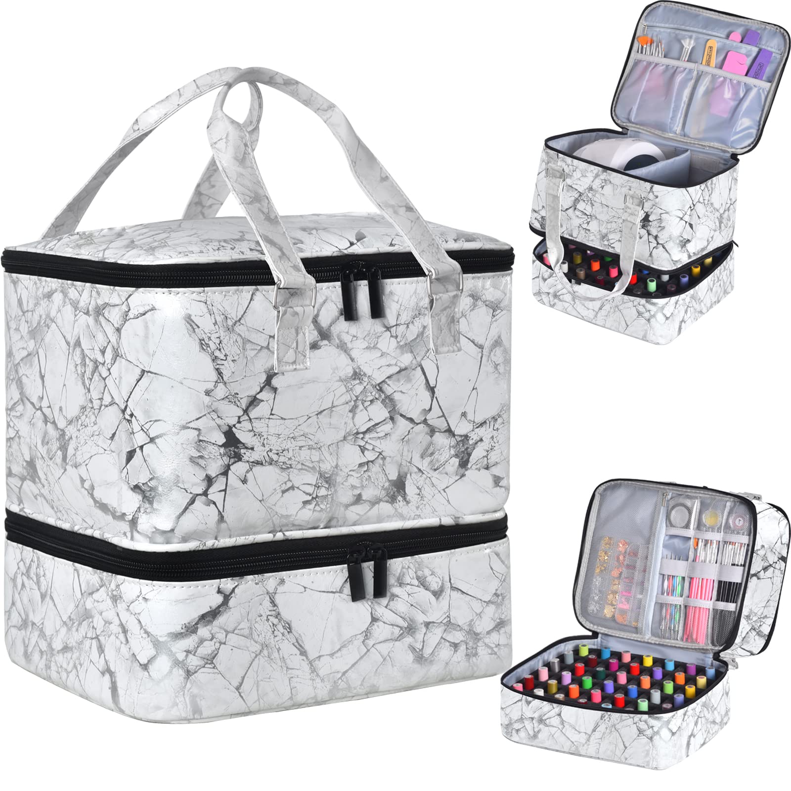 Double-Layer Nail Polish Organizer Bag with Handles