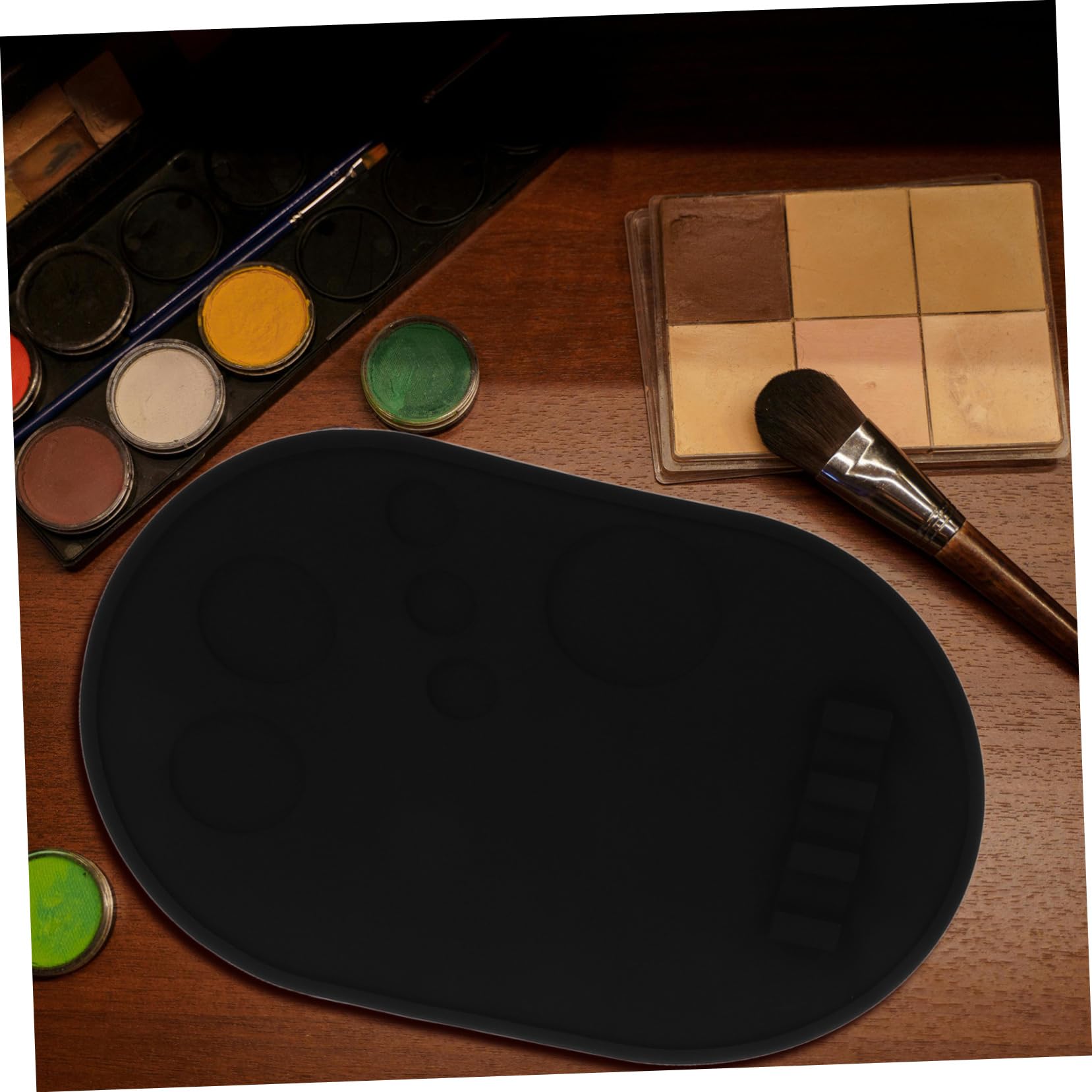Silicone Makeup Mixing Palette Tray for Brushes, Black Holder