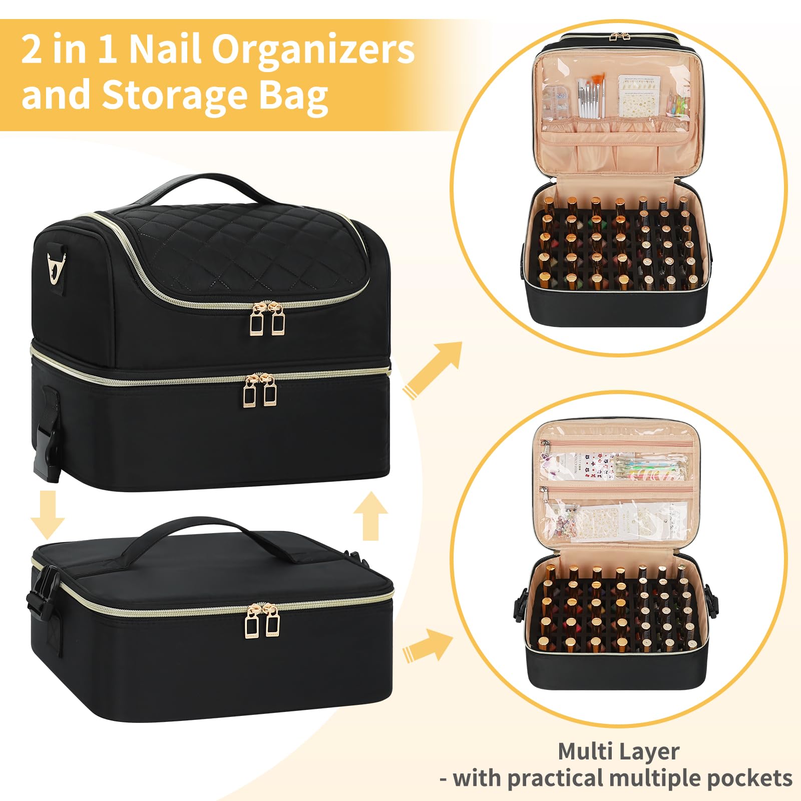 Extra Large 3-Layer Nail Polish Organizer Bag with Shoulder Strap