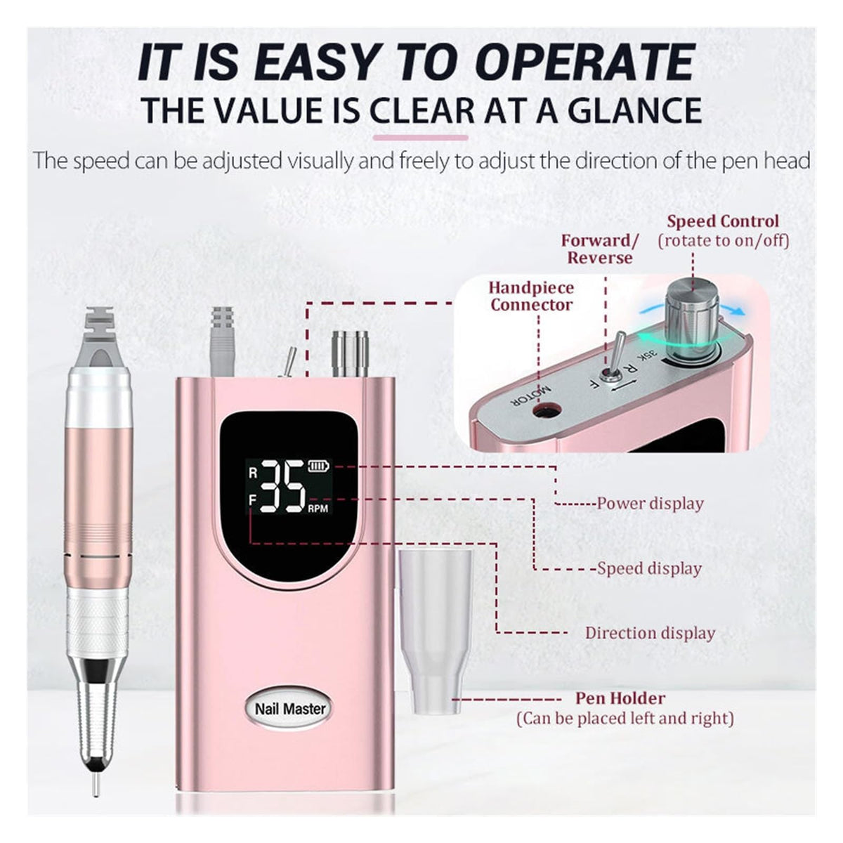 35,000 RPM Rechargeable Electric Nail Drill for Manicure & Pedicure