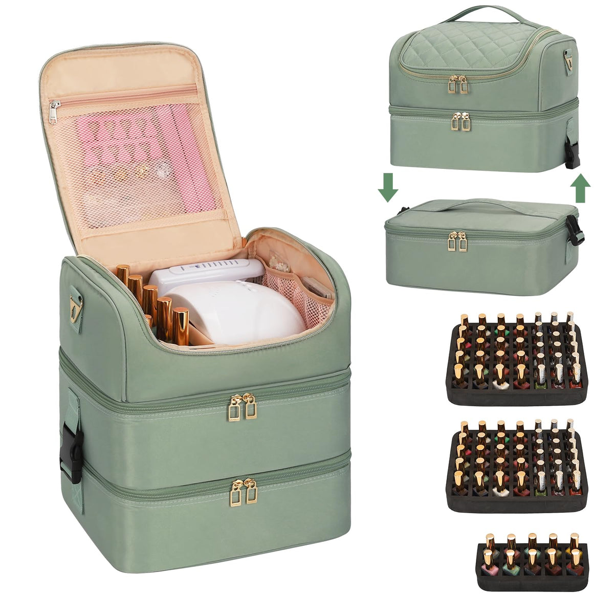 Extra Large 3-Layer Nail Polish Organizer Bag with Shoulder Strap