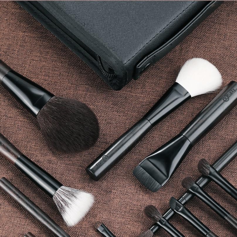 12-Piece Ebony Makeup Brush Set for Powder & Eyeshadow