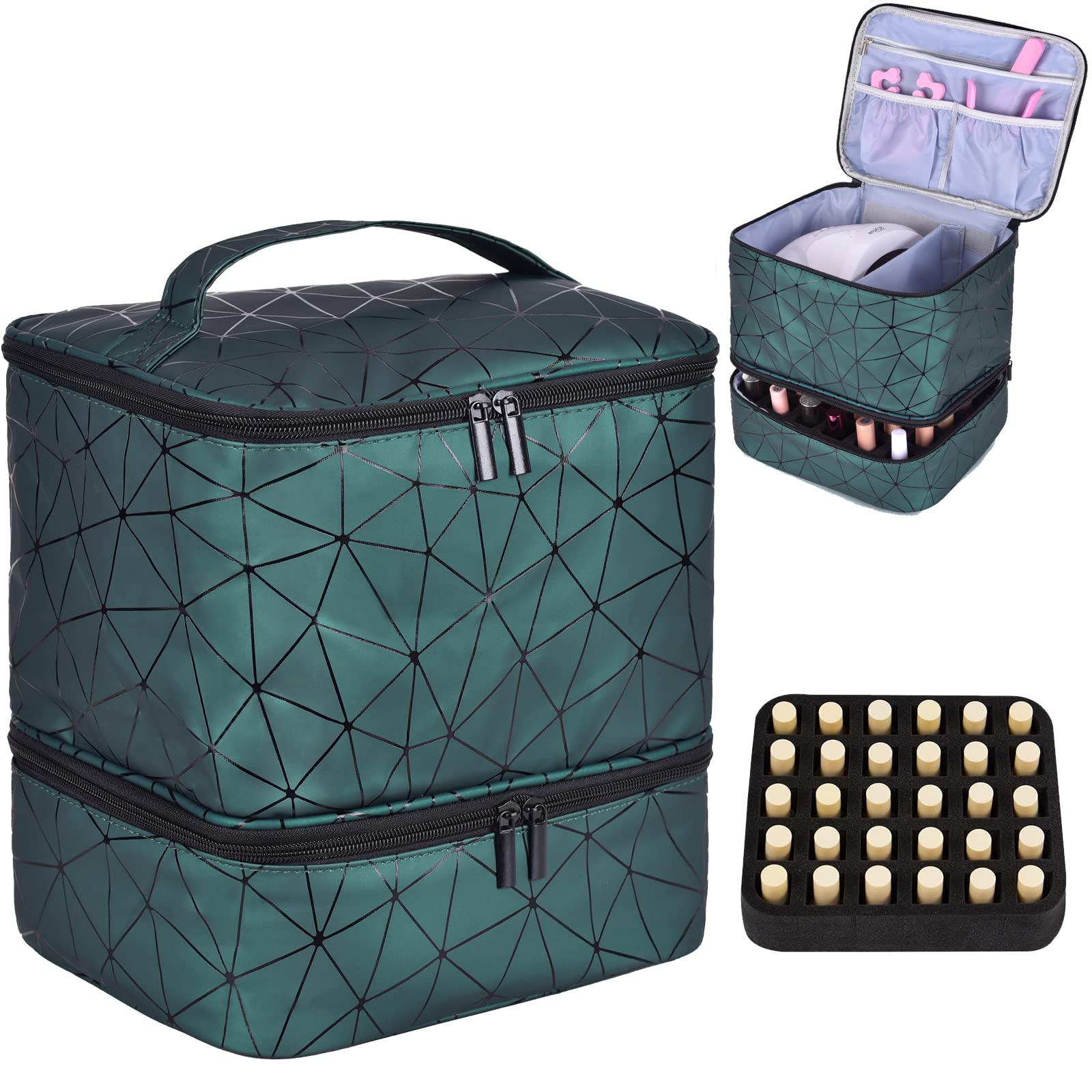 Nail Polish Organizer Case with Nail Lamp & Manicure Tool Storage, 30-Bottle Capacity