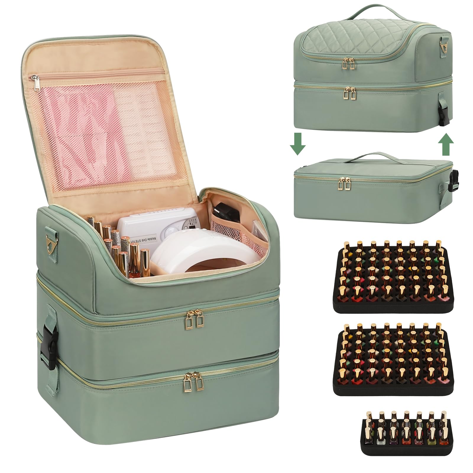 Extra Large 3-Layer Nail Polish Organizer Bag with Shoulder Strap