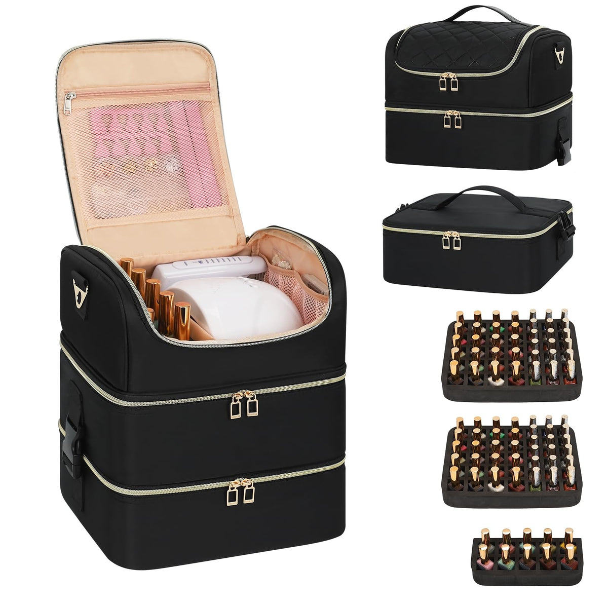 Extra Large 3-Layer Nail Polish Organizer Bag with Shoulder Strap
