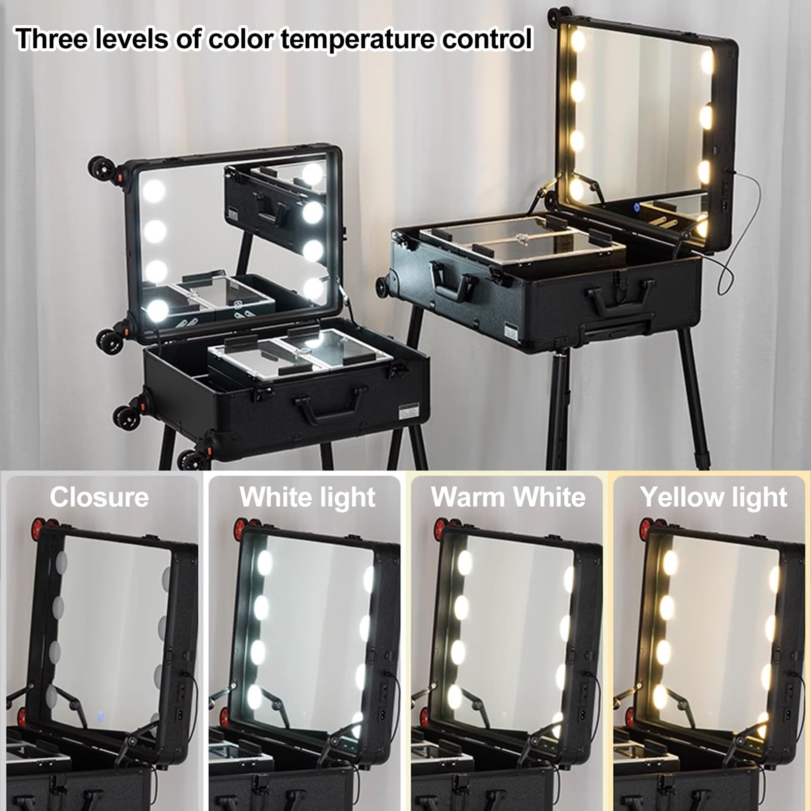 Rolling Aluminum Makeup & Hairdressing Trolley Case with Large Storage