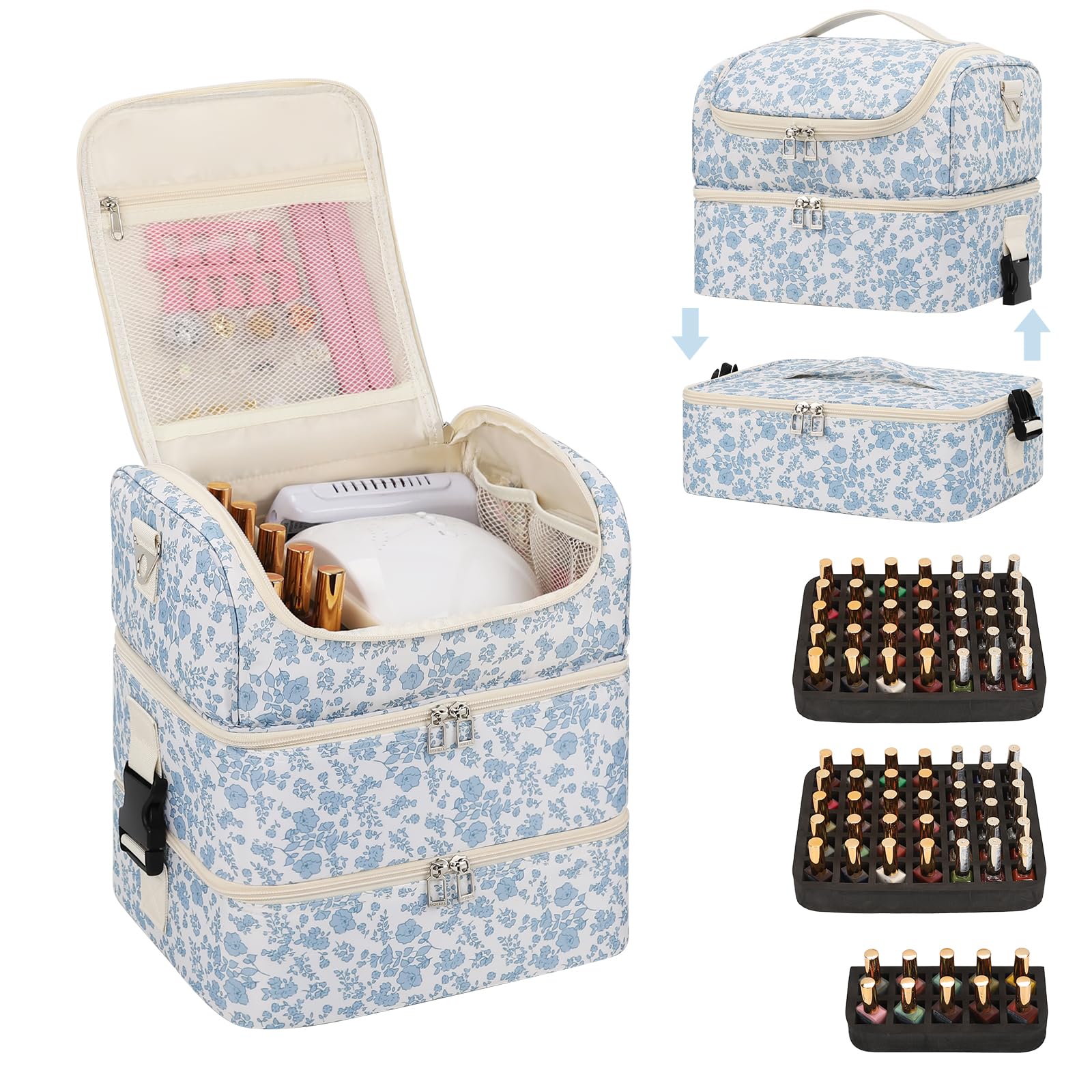 Extra Large 3-Layer Nail Polish Organizer Bag with Shoulder Strap