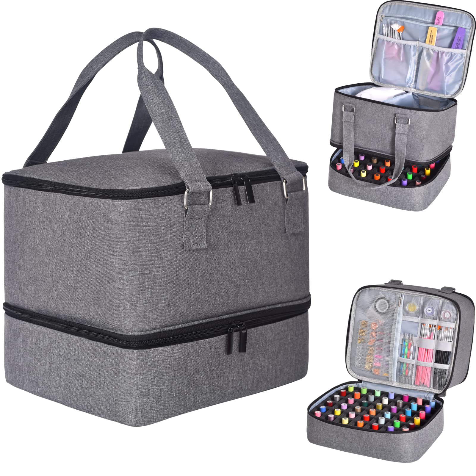 Double-Layer Nail Polish Organizer Bag with Handles