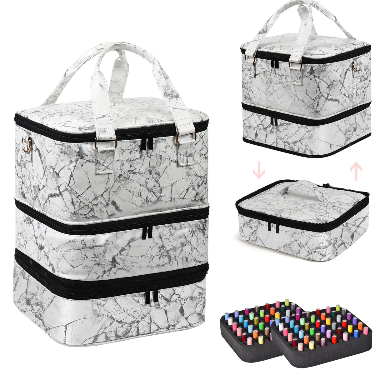 Double-Layer Nail Polish Organizer Bag with Handles