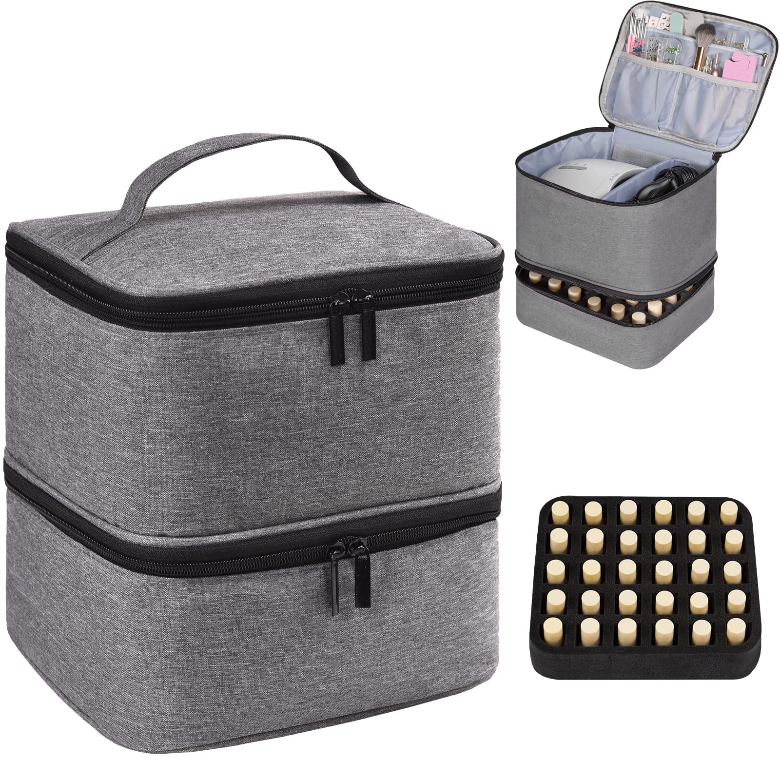 Nail Polish Organizer Case with Nail Lamp & Manicure Tool Storage, 30-Bottle Capacity