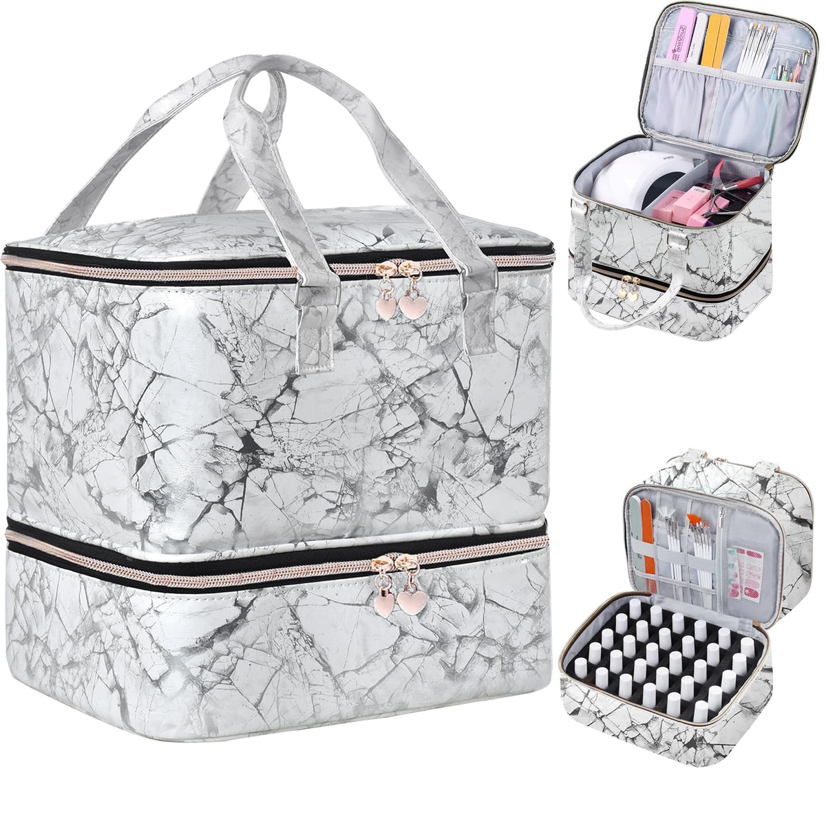 Double-Layer Nail Polish Organizer Bag with Handles