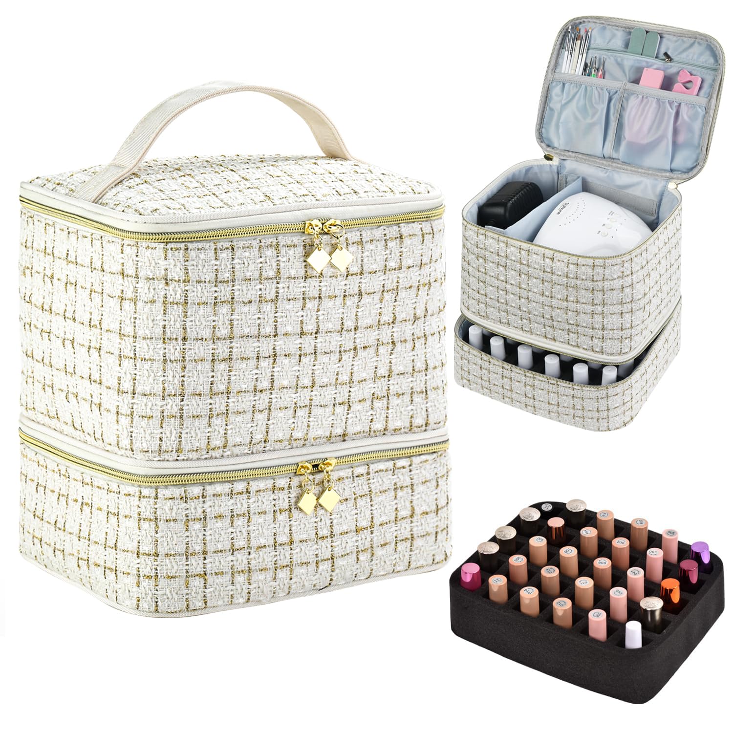 Nail Polish Organizer Case with Nail Lamp & Manicure Tool Storage, 30-Bottle Capacity