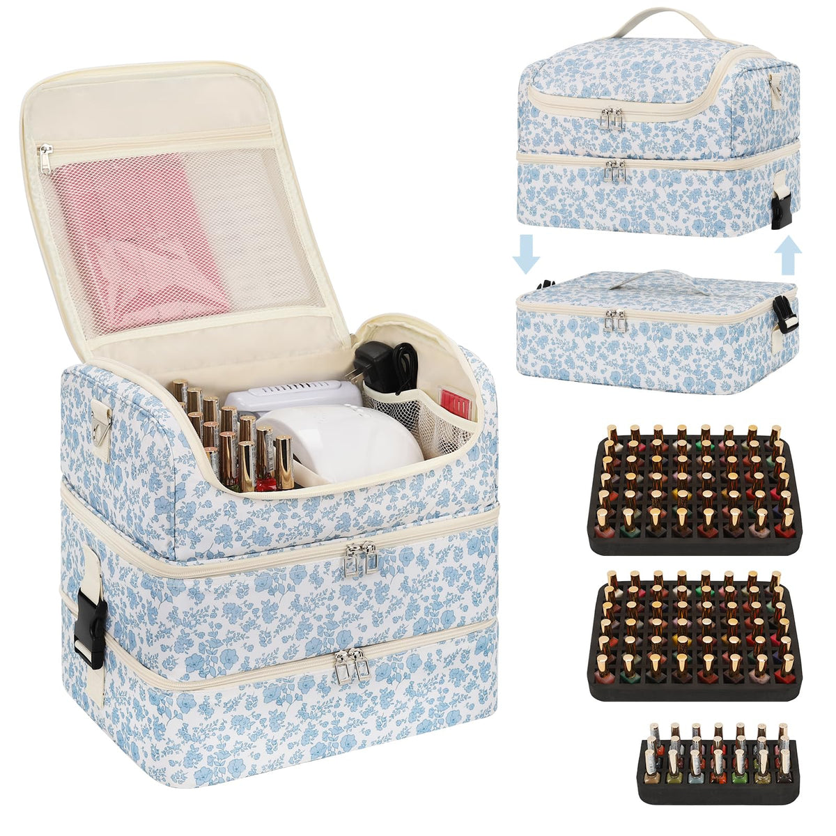 Extra Large 3-Layer Nail Polish Organizer Bag with Shoulder Strap