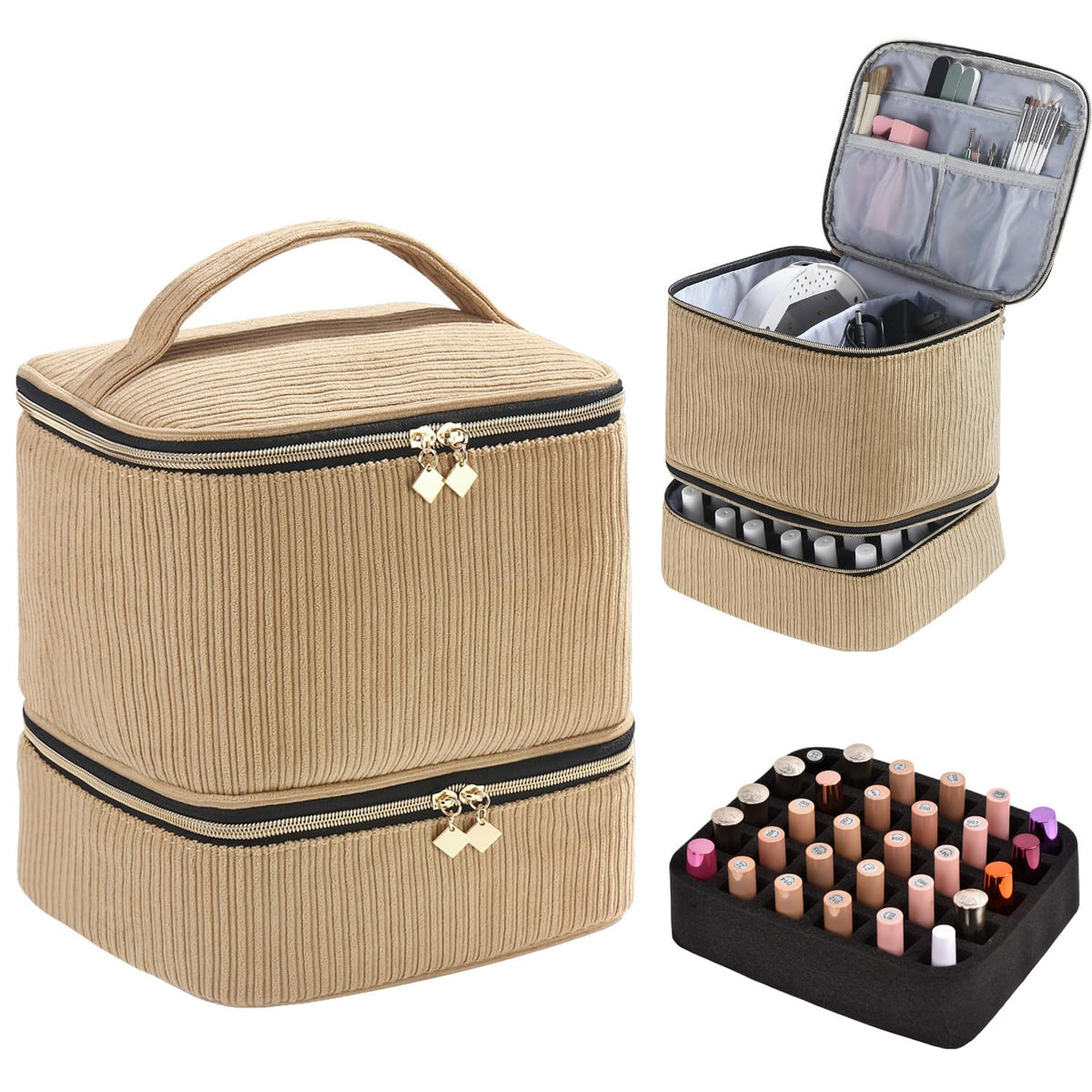 Nail Polish Organizer Case with Nail Lamp & Manicure Tool Storage, 30-Bottle Capacity