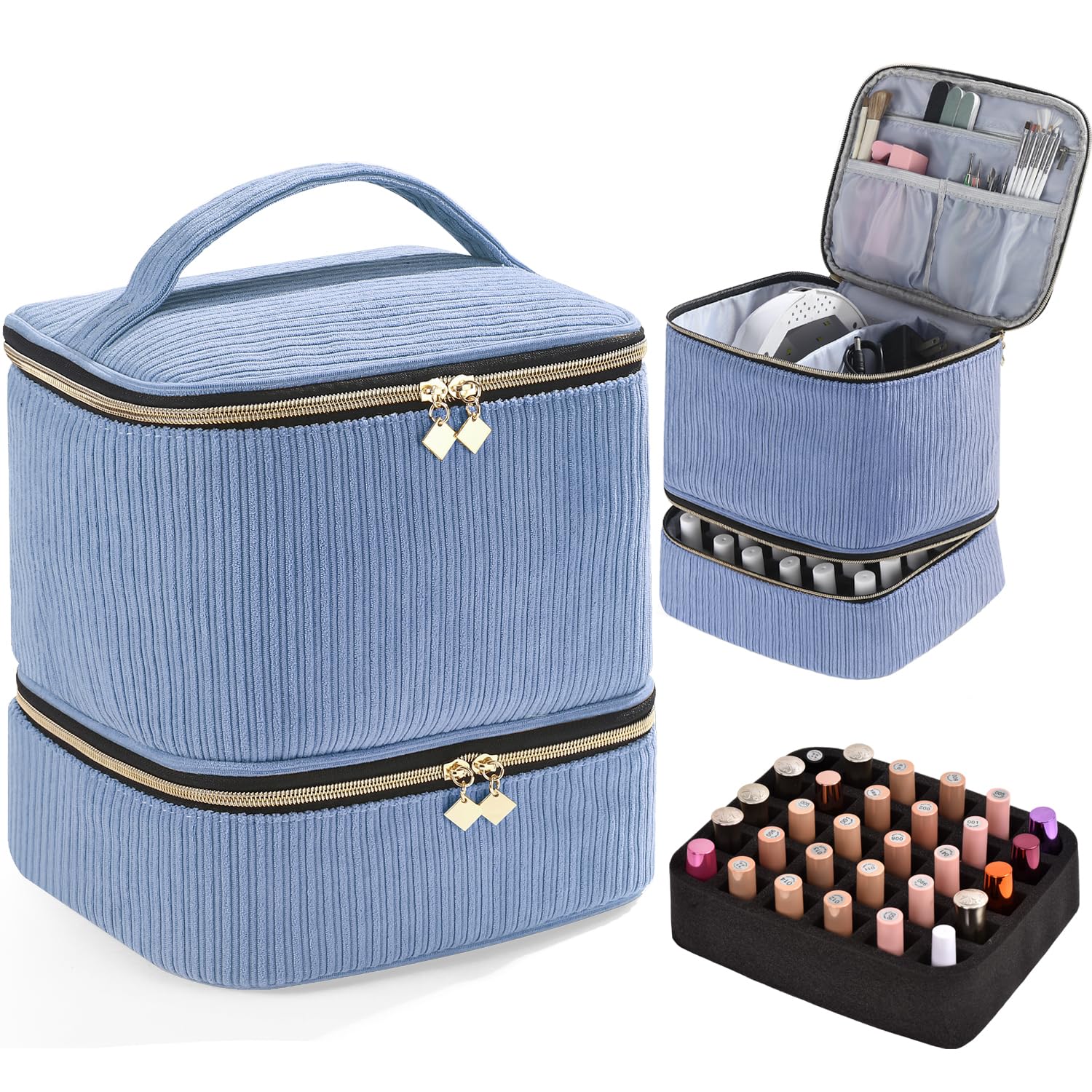Nail Polish Organizer Case with Nail Lamp & Manicure Tool Storage, 30-Bottle Capacity